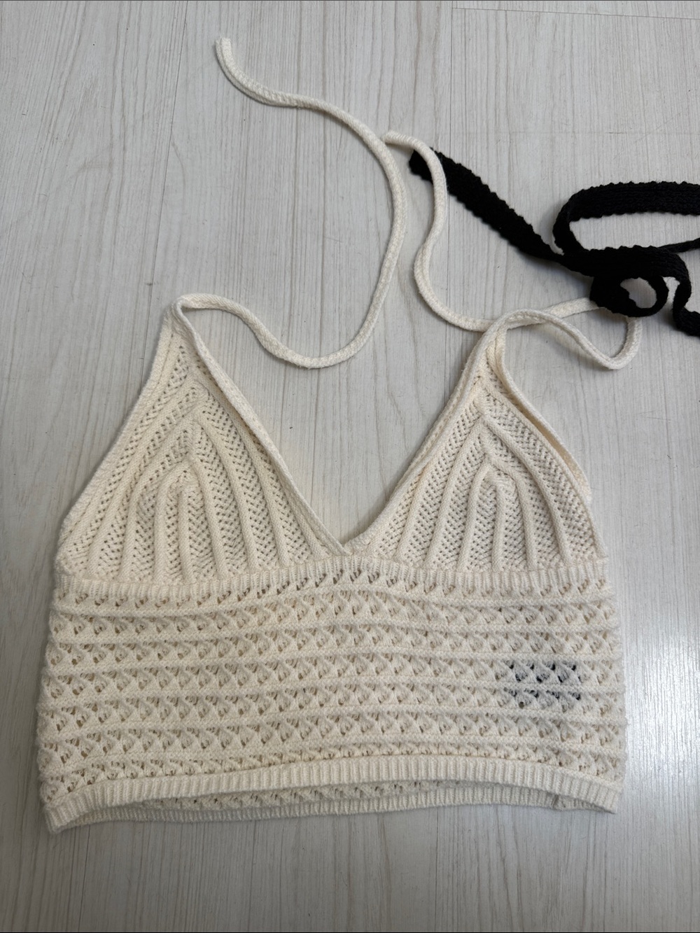 SHEIN Crochet Halter Bralette Set — Black & Cream - Picture 2 of 9